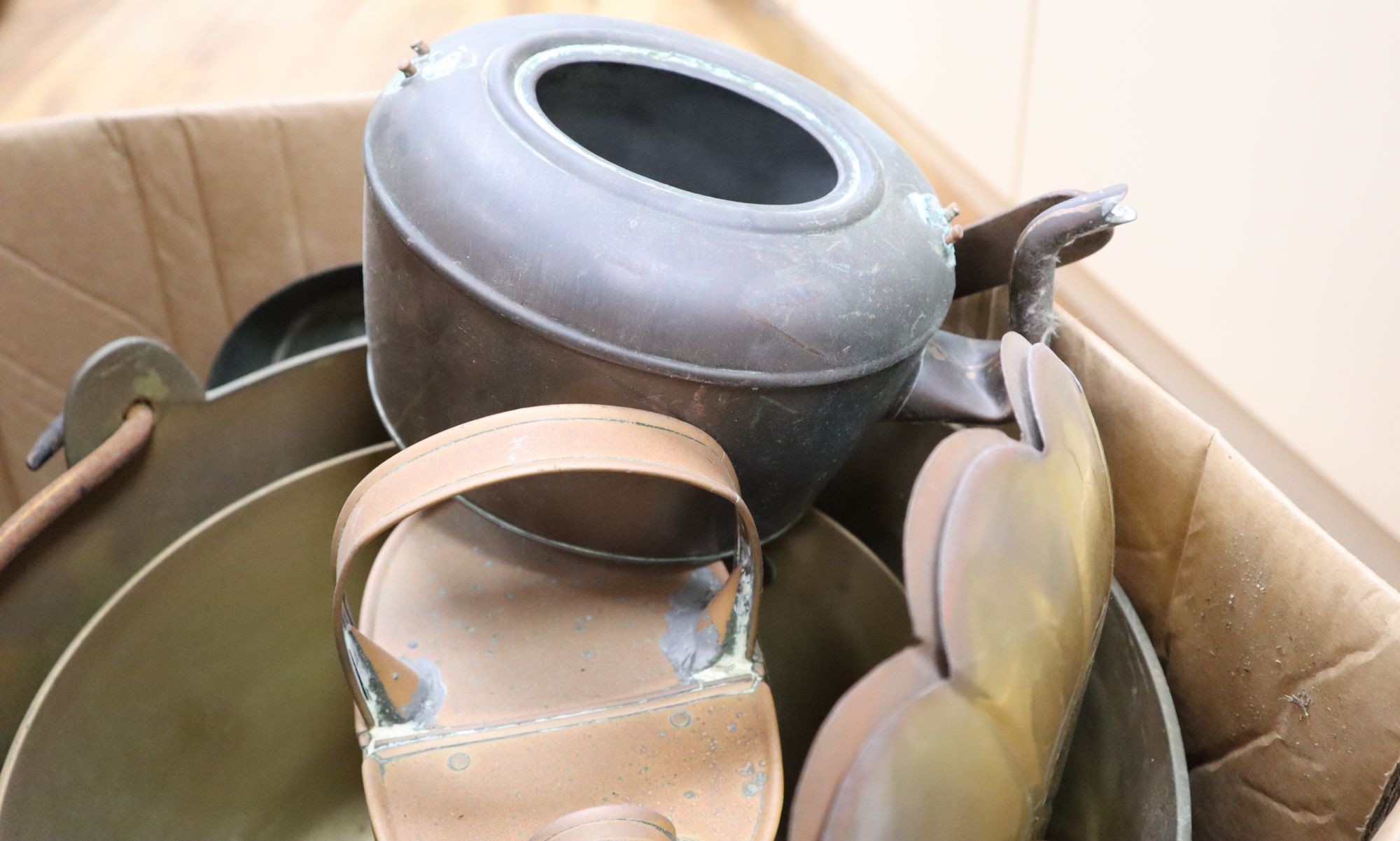 A quantity of brass and copper ware